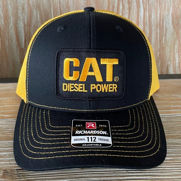 Caterpillar CAT Diesel Power Vintage Patch Hat - New Black & Gold Richardson 112 - Picture 3 of 6